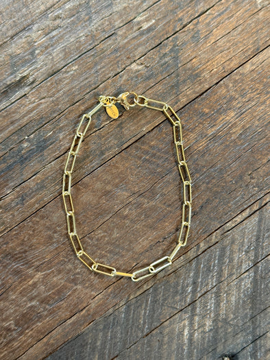 Paperclip Chain Bracelet 7" 14k Gold Plated Brass