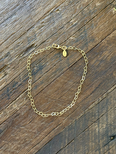 Heart Chain Anklet 9.5" 14k PVD Gold Plated