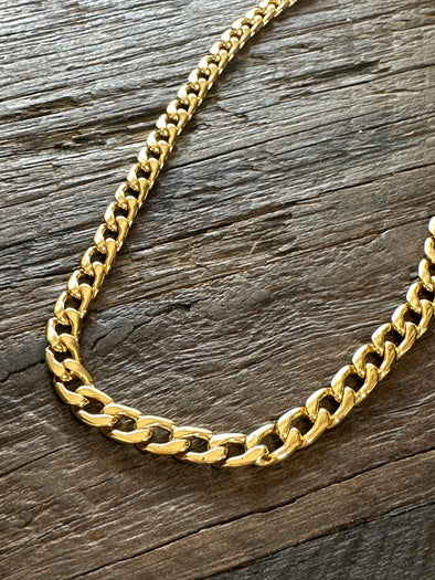 Cuban Curb Chain Necklace 18" or 20" 14k Gold Plated Brass