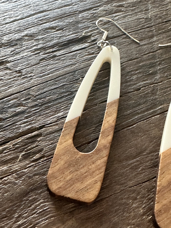 Wooden Drop Earrings - Oblong Open