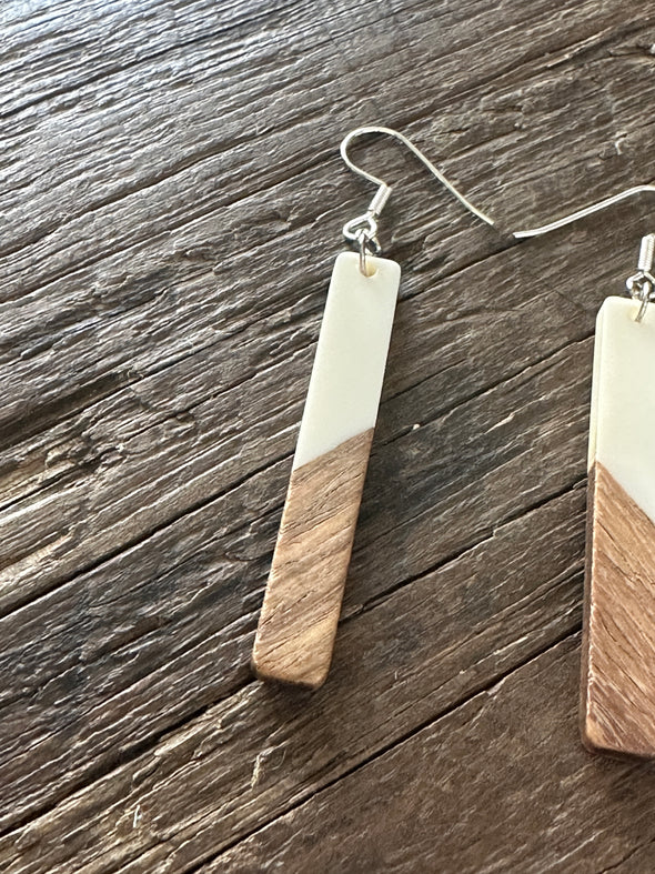 Wooden Drop Earrings - Elongated Bar