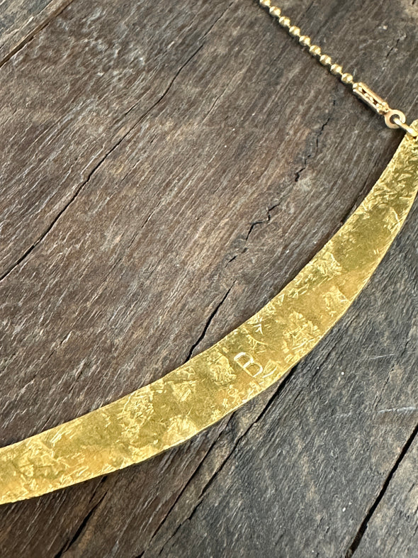 Raw Hammered Brass Lunar Bar Necklace 17"