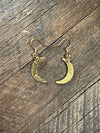 Raw Brass Hammered Moon Drop Earrings