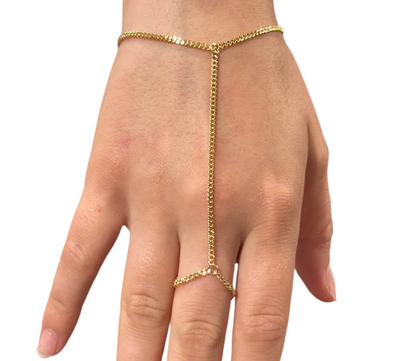 Chain Ring/Bracelet Combo Mini Curb Chain 7" 14k Gold Plated Brass