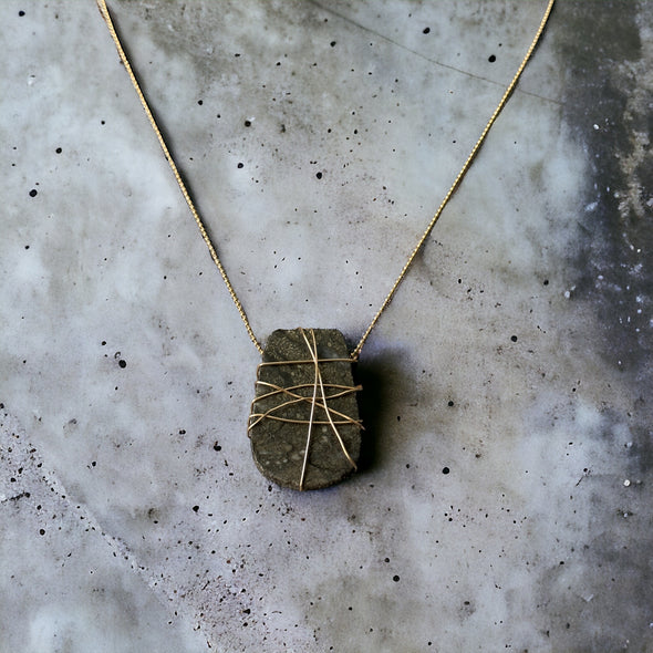 One-of-a-Kind Pyrite Stone with 14k Gold Filled Wrap Necklace