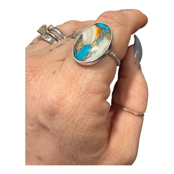 One-of-a-Kind Oyster Turquoise 16mm x 22mm Oval Shape in Sterling Silver Setting Ring