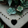 One-of-a-Kind Black Onyx 18mm Heart on Black Spinel Wrapped Solid Sterling Silver Chain