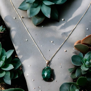 One-of-a-Kind Raw Oval Emerald Sterling Silver Necklace PREORDER