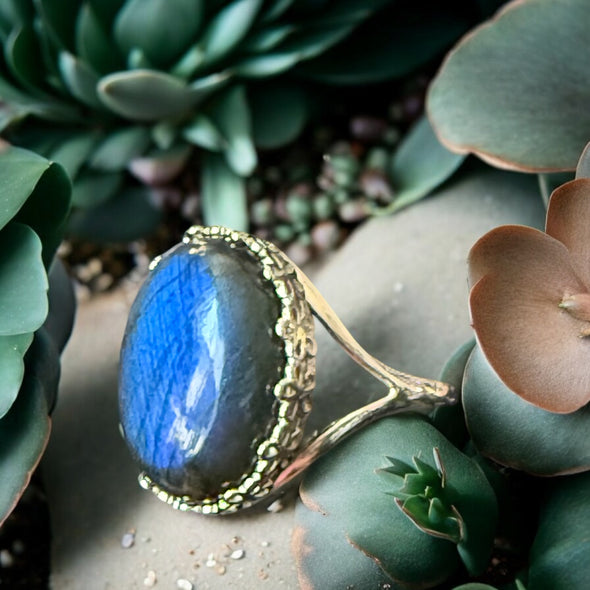 One-of-a-Kind Oval Labradorite Sterling Silver Adjustable Ring