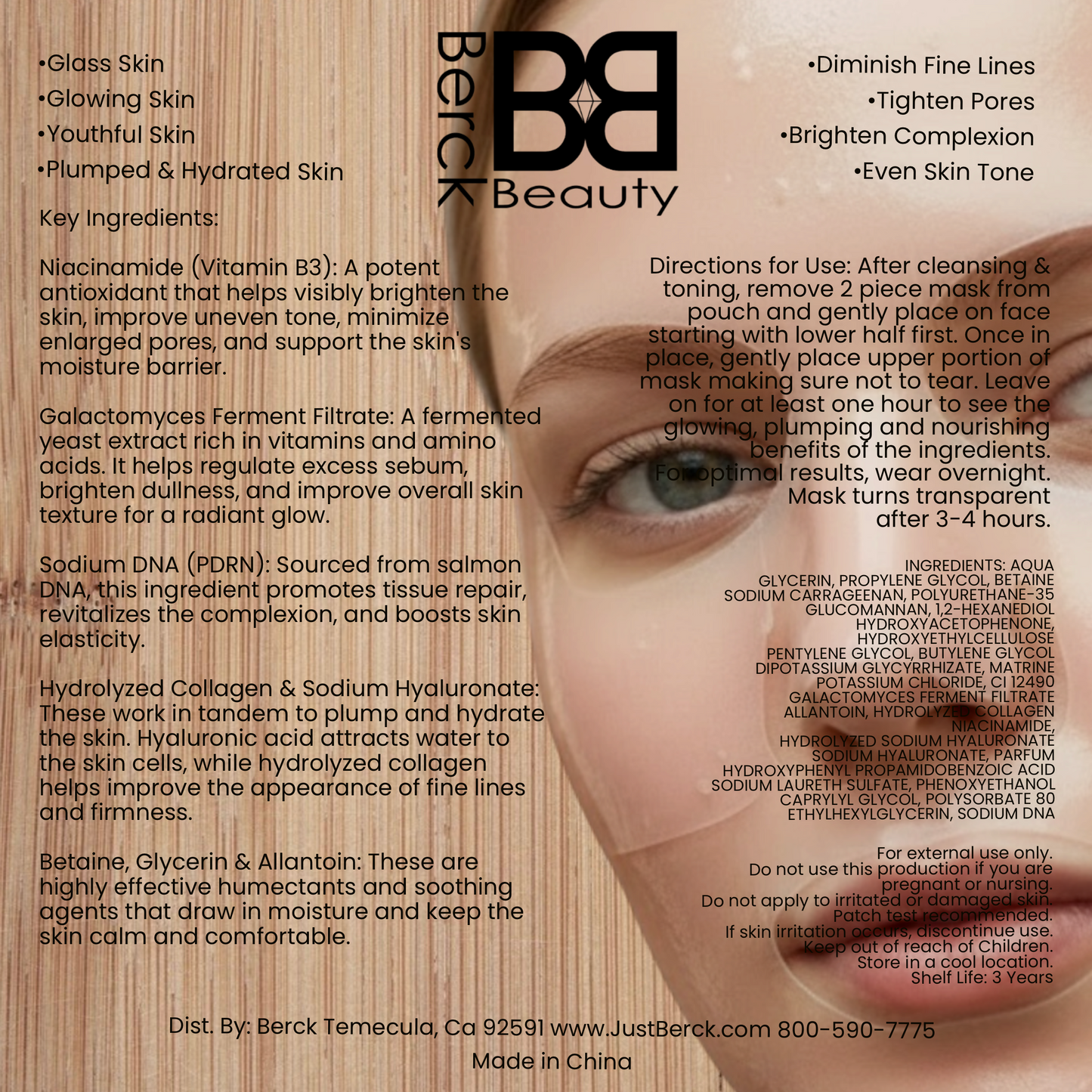 PREORDER BB PDRN Hydrogel Rejuvenating Milti-Active Face Sheet Mask with Collagen, Sodium Hyaluronate & Niacinamide