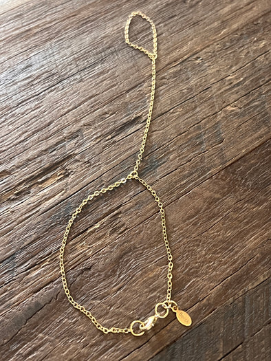 Chain Ring/Bracelet Combo 7" 14k Gold Plated Brass