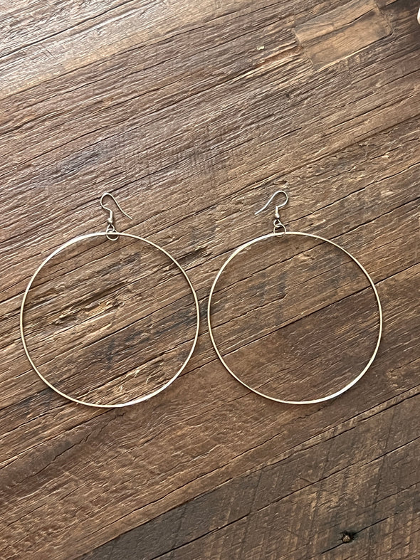 Hoop Earrings 3" 14K Gold or Rhodium Plated Brass