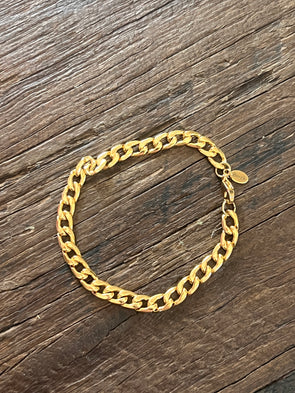 Cuban Curb Chain Bracelet 7" 14k Gold Plated Brass