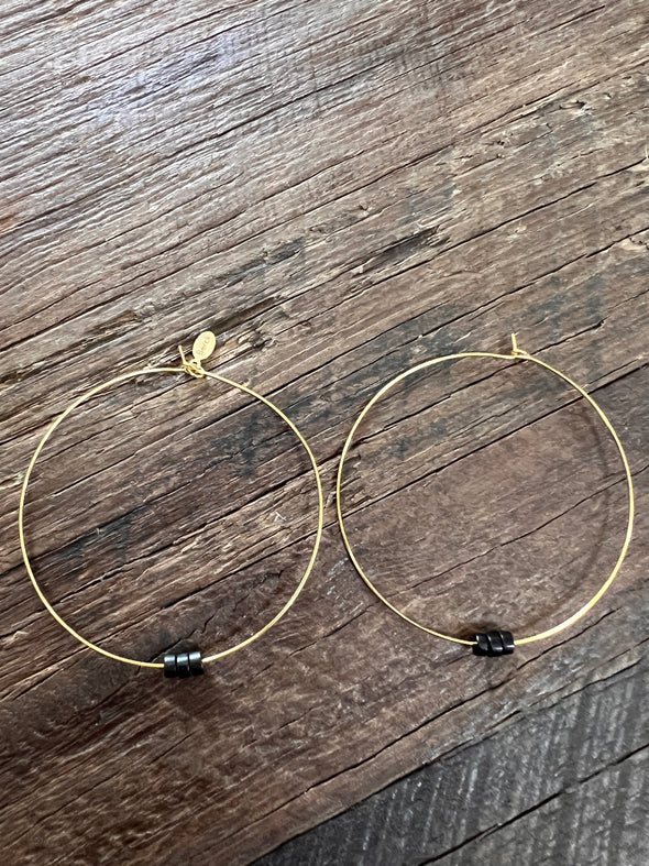 Hoop Earrings 14K Gold Plated Brass - (Various Beading & Hoop Sizes)