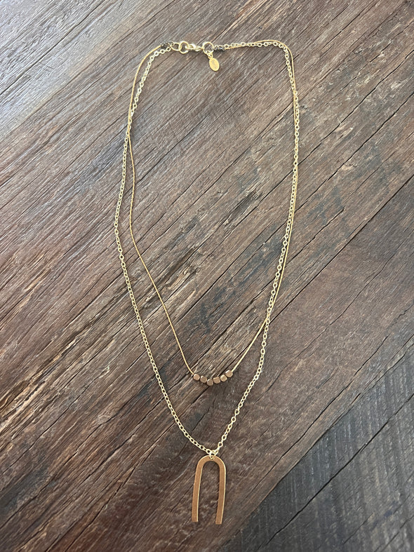Double Chain 14K Gold Plated Brass U Necklace