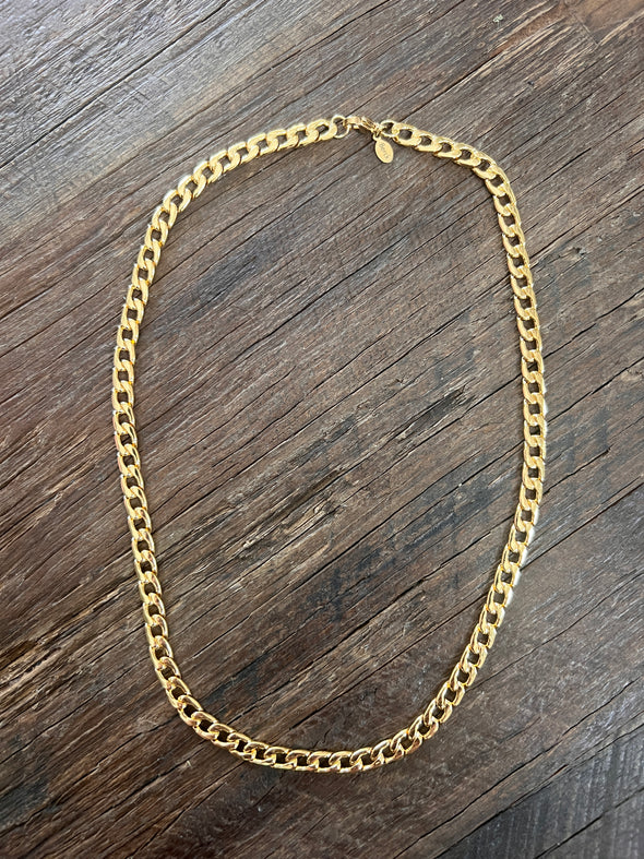 Cuban Curb Chain Necklace 18" or 20" 14k Gold Plated Brass