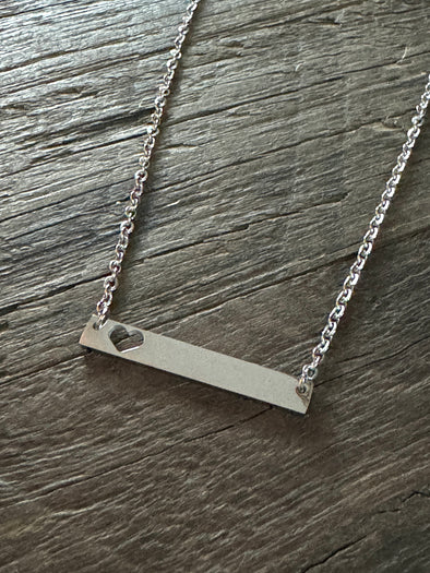 Open Heart Polished Stainless Steel Bar Necklace 17"