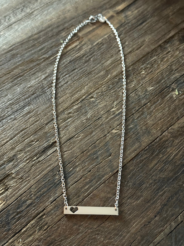 Open Heart Polished Stainless Steel Bar Necklace 17"