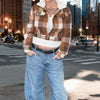 Women's Cropped Flannel Cinched Faux Fur Collar Shacket PREORDER