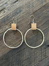 Hoop Earrings 1.89" Solid Sterling Silver with Genuine Leather Accent