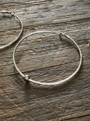 Hoop Earrings with Single Bead - 14K Gold or 925 Sterling Silver PVD Plated Stainless Steel (Multiple Sizes)
