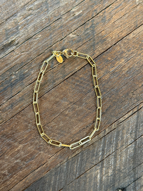 Paperclip Chain Bracelet 7" 14k Gold Plated Brass