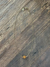 Burnt Orange Hibiscus on Dainty Chain Necklace 17" Antique Brass