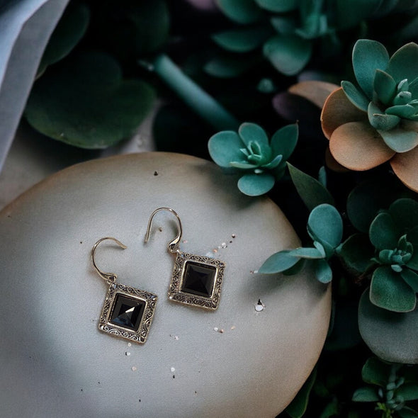 One-of-a-Kind Black Onyx Faceted Pyramid Sterling Silver Drop Earrings