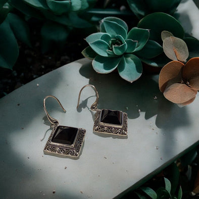 One-of-a-Kind Black Onyx Faceted Pyramid Sterling Silver Drop Earrings