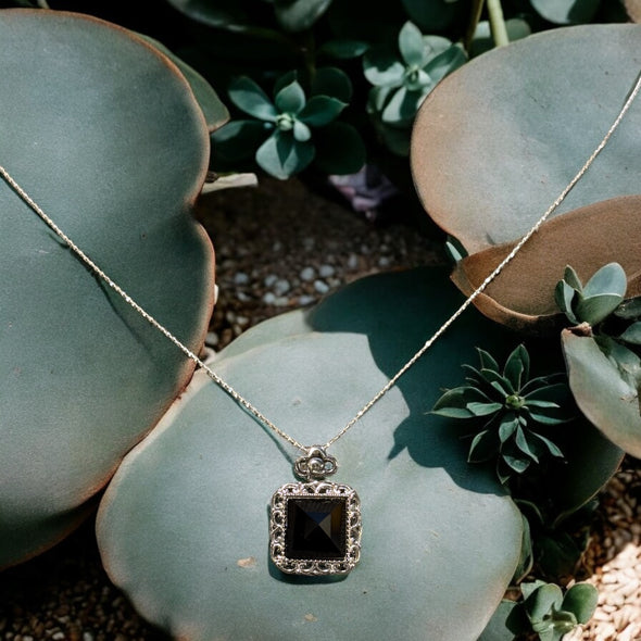 One-of-a-Kind Black Onyx Faceted Pyramid Sterling Silver Necklace PREORDER