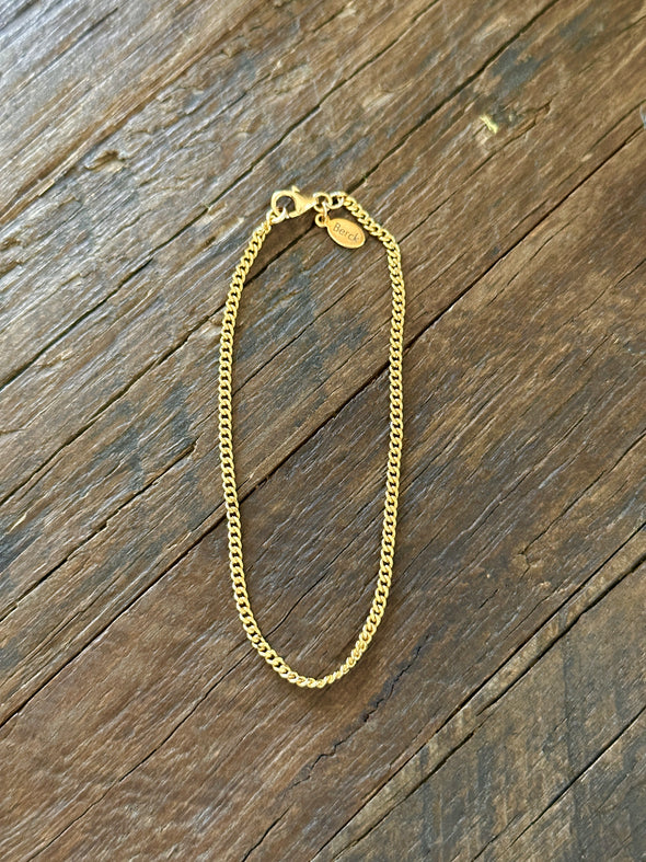 Mini Curb Chain Bracelet 7" 14k Gold Plated Brass