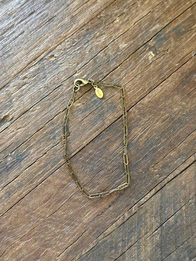 Paperclip Chain Bracelet 7" Antique Brass