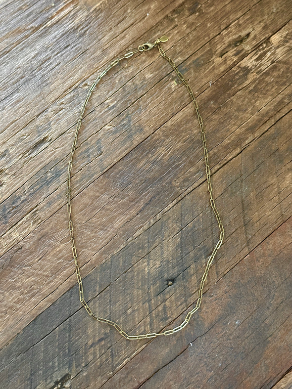Paperclip Chain Necklace 20" Antique Brass
