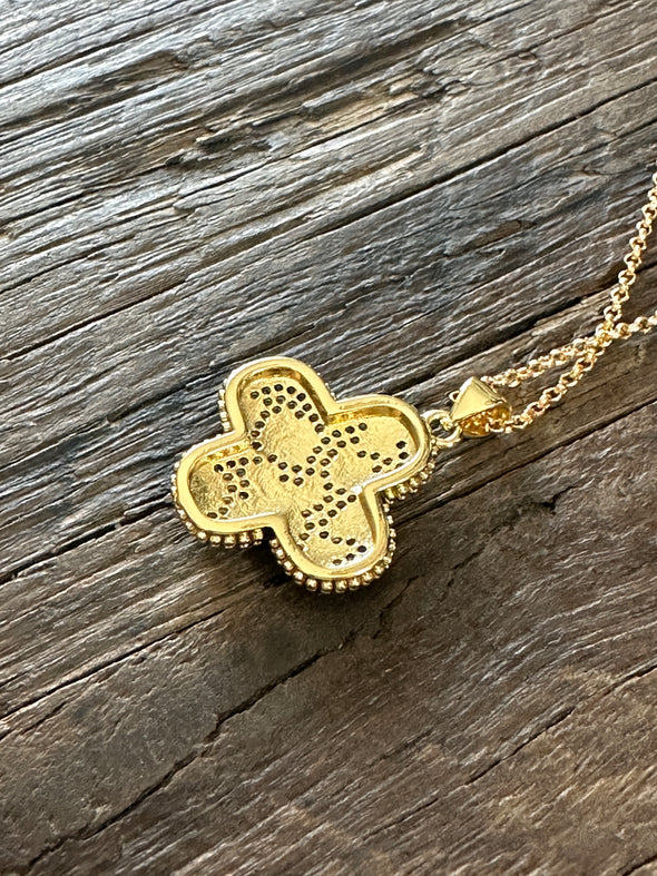 Pave CZ Quatrefoil Pendant on Mini Rolo Necklace 16"-18" 14k 1/20 Gold Filled