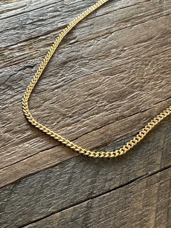 Mini Curb Chain Necklace 18" 14k Gold Plated Brass