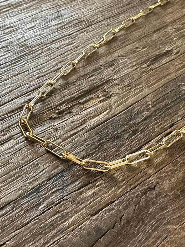 Paperclip Chain Necklace 18" 14k Gold Plated Brass