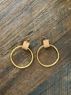 Hoop Earrings 1.89" 18k Gold PVD Plated with Genuine Leather Accent