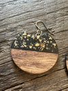 Wooden & Gold Foil Drop Earrings - Round