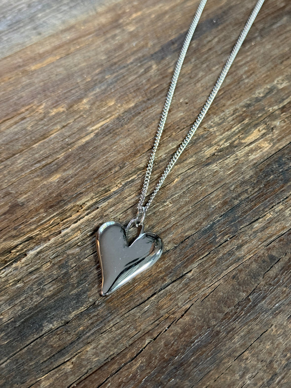 Elongated Heart Necklace 28"-32" Mini Curb Chain
