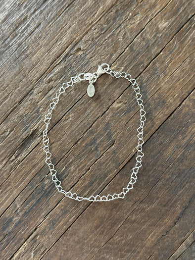 Heart Chain Bracelet 7" Sterling Silver 925