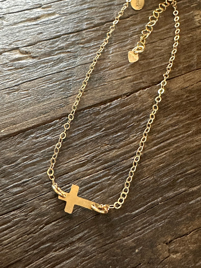 Cross on Cable Chain Bracelet 7" 14k 1/20 Gold Filled or 925 Sterling Silver