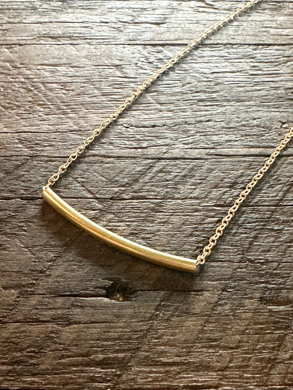 Raw Brass Curved Tube Necklace 17"