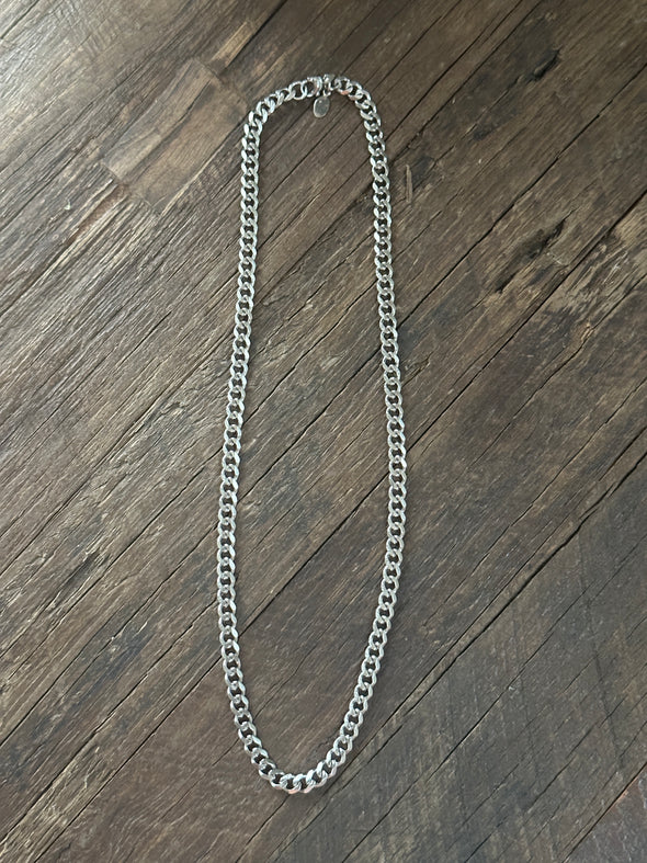 Cuban Curb Chain Diamond Cut Necklace 18" Stainless Steel