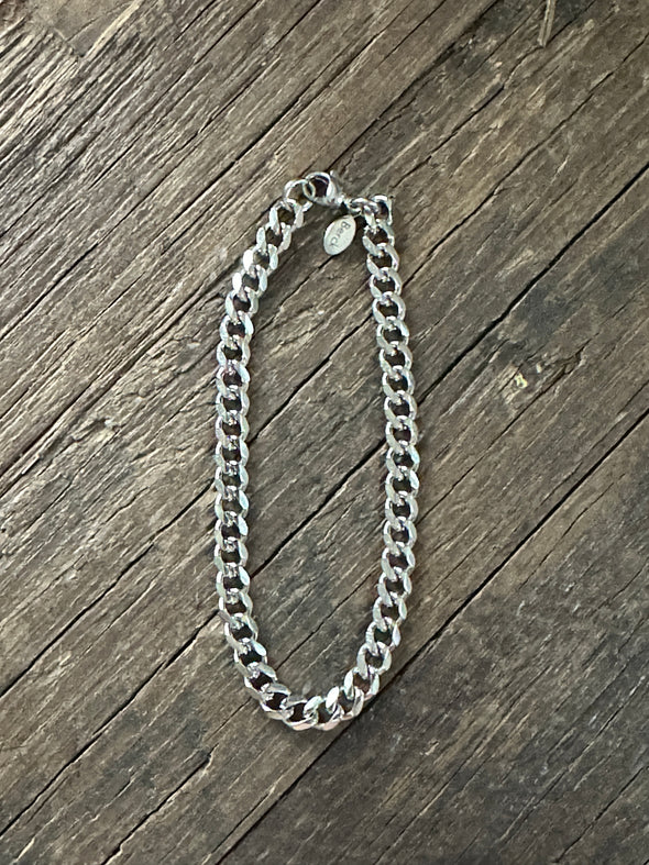 Cuban Curb Chain Diamond Cut Bracelet 7" Stainless Steel