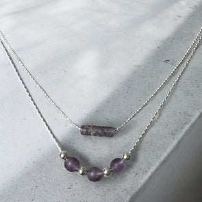 One-of-a-Kind Double Chain Genuine Amethyst & Sterling Silver Necklace