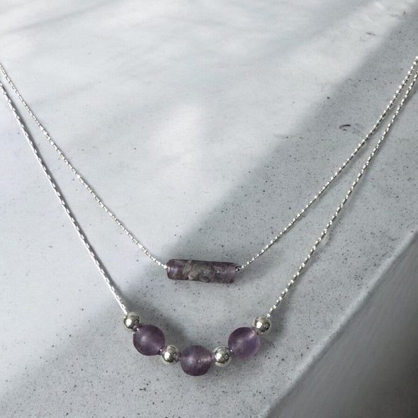 One-of-a-Kind Double Chain Genuine Amethyst & Sterling Silver Necklace