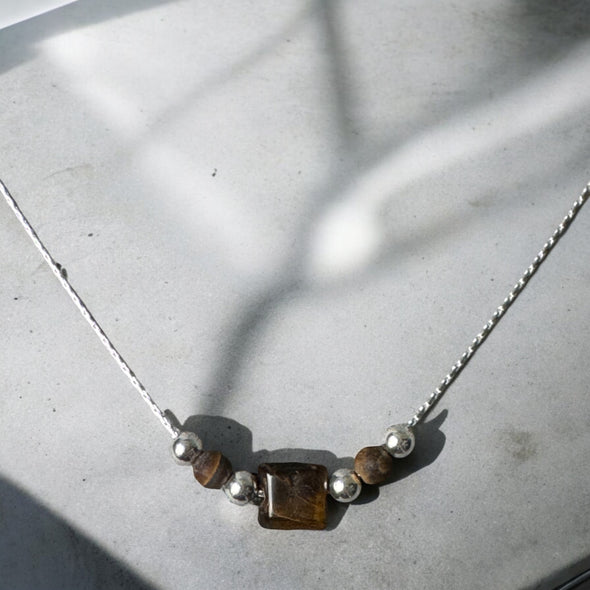 One-of-a-Kind Genuine Square Tigers Eye & Sterling Silver Necklace