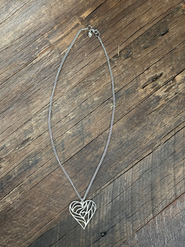Open Heart Scroll Necklace