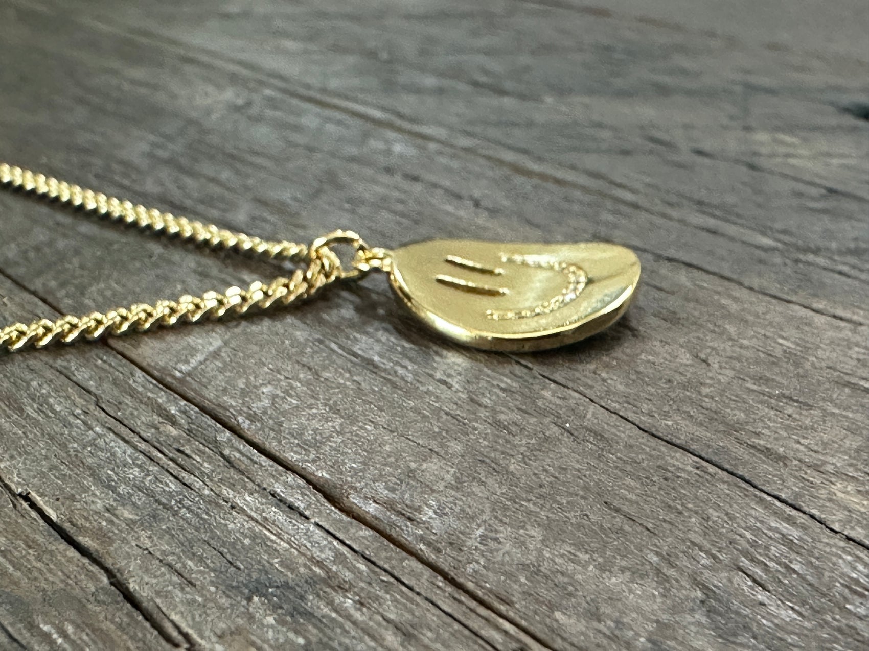 Curved Happy Face with CZ’s Pendant 18" 14k Gold Plated Brass
