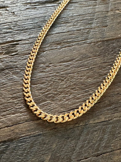 Cuban Curb Chain Tight Link Medium Necklace 18" 14k Gold Plated Brass